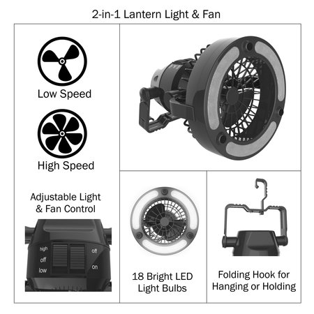 Wakeman Camping Lantern with Fan - Weather-Resistant Camping Light with 18 LED Bulbs by Black 80-48453